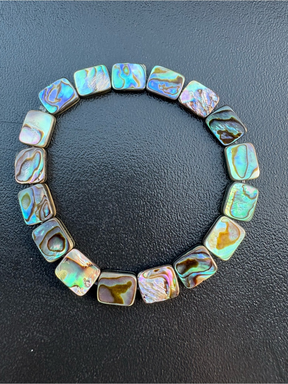 Iridescent Abalone Square Bead Stretch Bracelet - Women Jewelry